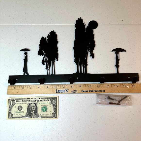 Small metal wall art Tie key scarf towel umbrella leash rack holder 5 hooks - Picture 2 of 13